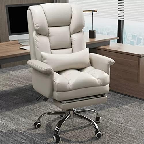 Ergonomic High Back Office Chair with Footrest and Lumbar Support PU Leather Executive Computer Chair for Home Office (White)