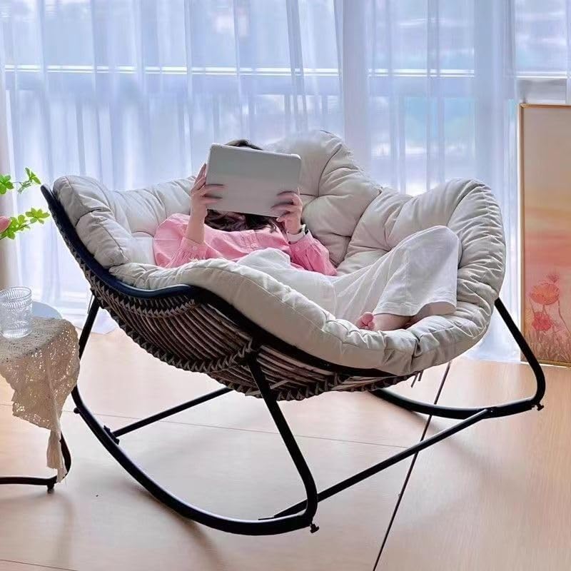 Mecedora para exteriores, silla de estilo libre de huevos para interiores y exteriores, con cojín y marco, cómoda silla mecedora tapizada, silla moderna para jardín, patio trasero (gris)