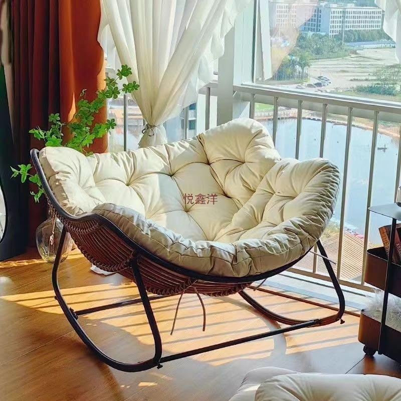 Mecedora para exteriores, silla de estilo libre de huevos para interiores y exteriores, con cojín y marco, cómoda silla mecedora tapizada, silla moderna para jardín, patio trasero (gris)