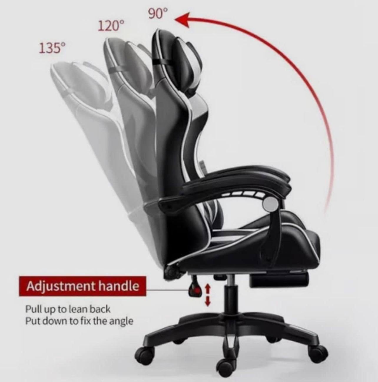 Silla ergonómica para videojuegos, silla de oficina, silla giratoria, ajustable, reposapiés reclinable, color blanco