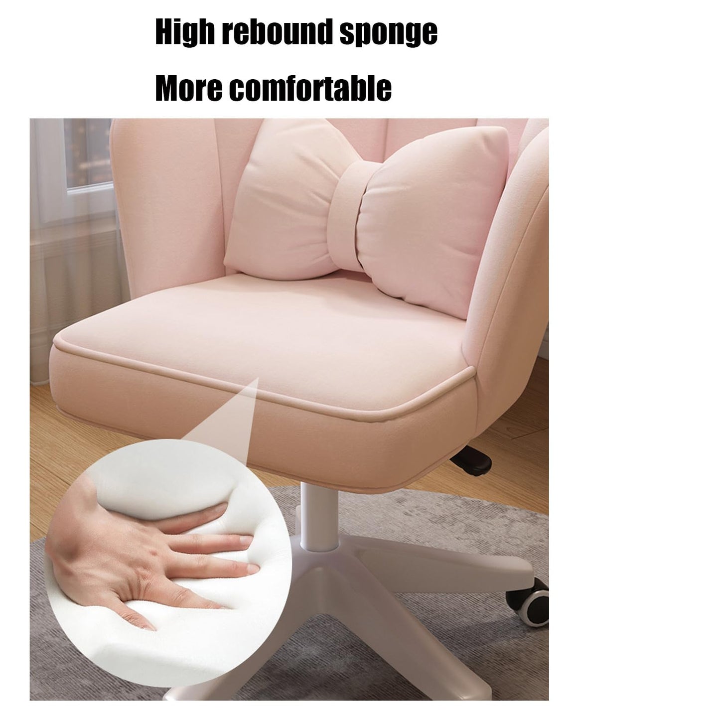Pink Ergonomic Computer Office Chair with 360° Rotation Rebound Cotton Cushion Five Star Feet 200kg Load Bearing