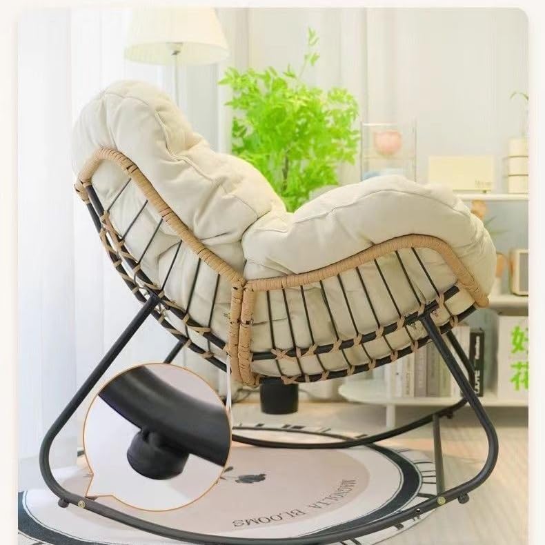 Mecedora para exteriores, silla de estilo libre de huevos para interiores y exteriores, con cojín y marco, cómoda silla mecedora tapizada, silla moderna para jardín, patio trasero (gris)
