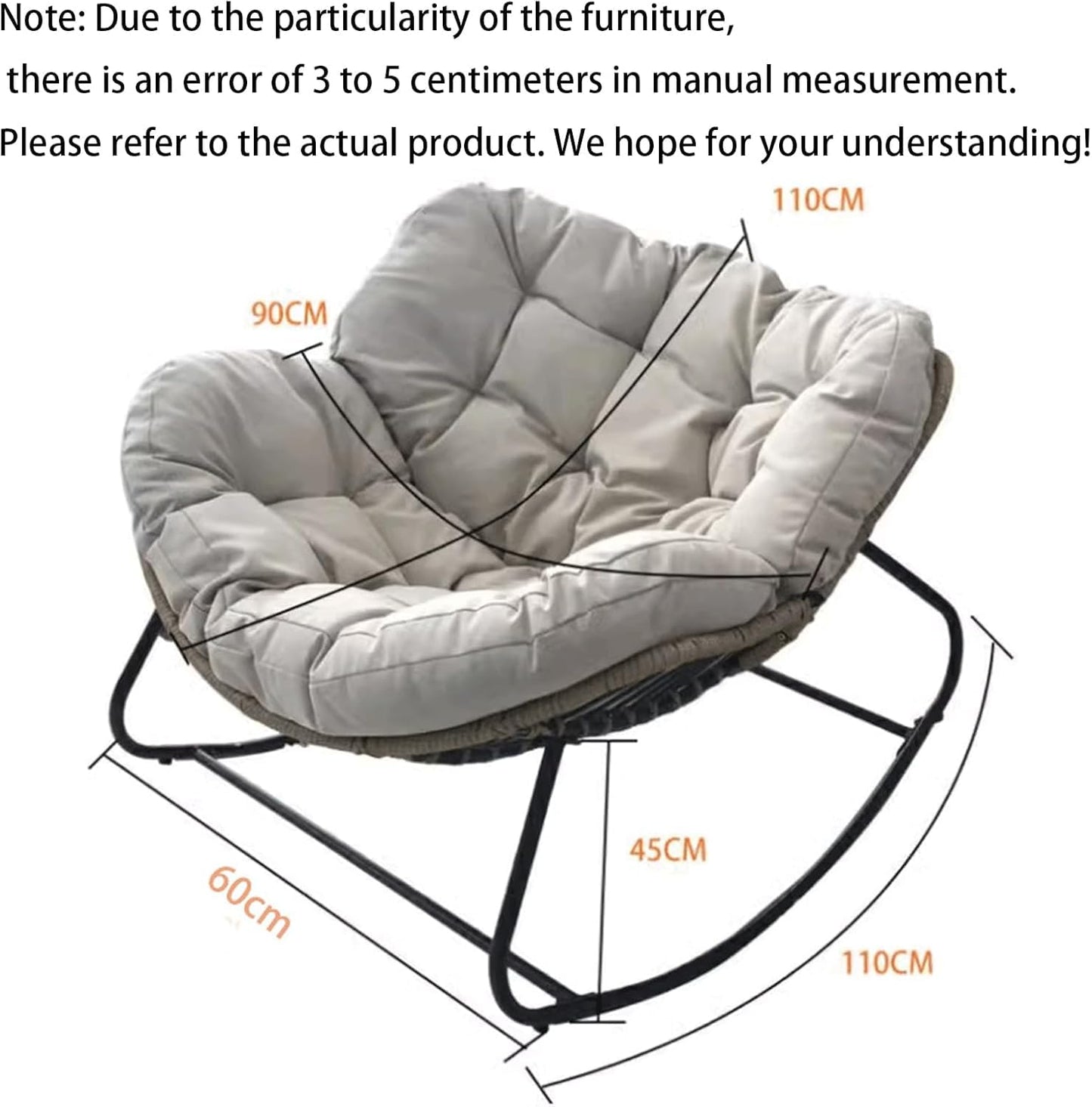 Mecedora para exteriores, silla de estilo libre de huevos para interiores y exteriores, con cojín y marco, cómoda silla mecedora tapizada, silla moderna para jardín, patio trasero (gris)
