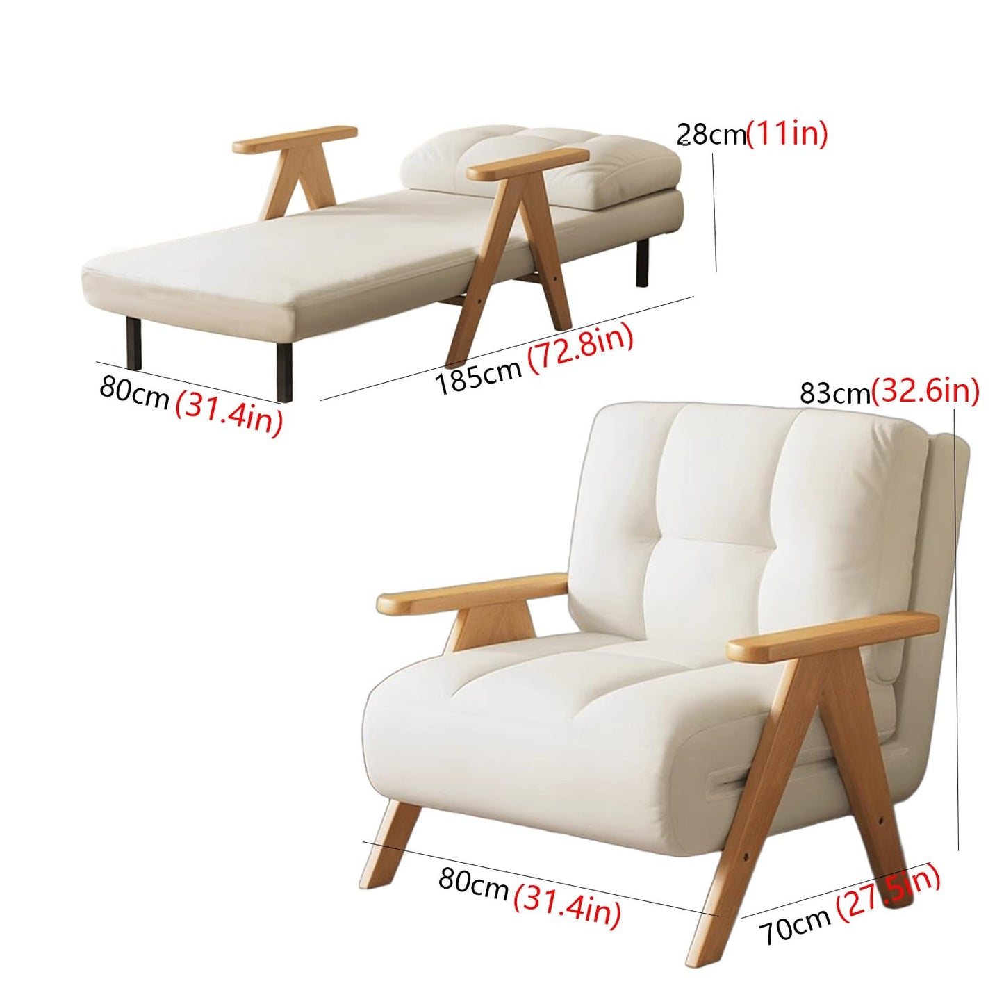 Sillon Cama 1 Plaza Plegable Sofá Cama Convertible con Respaldo Ajustable en 5 Posiciones Almohada Acolchada para Oficina Dormitorio Salón