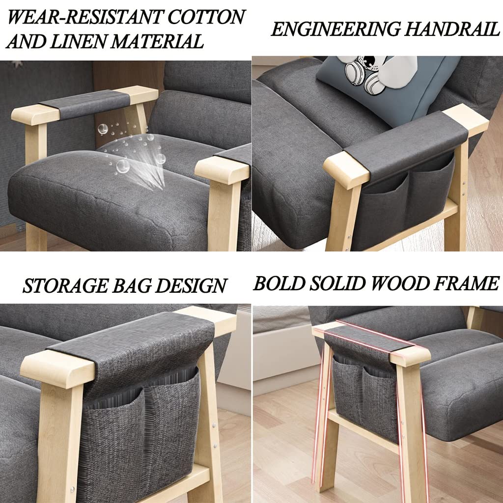Lazy Chair Indoor Contemporary Chair with Armrests and Two Side Pockets | Upholstered Single Steel Frame Chair for Adults in Bedroom, Living Room or Dorm