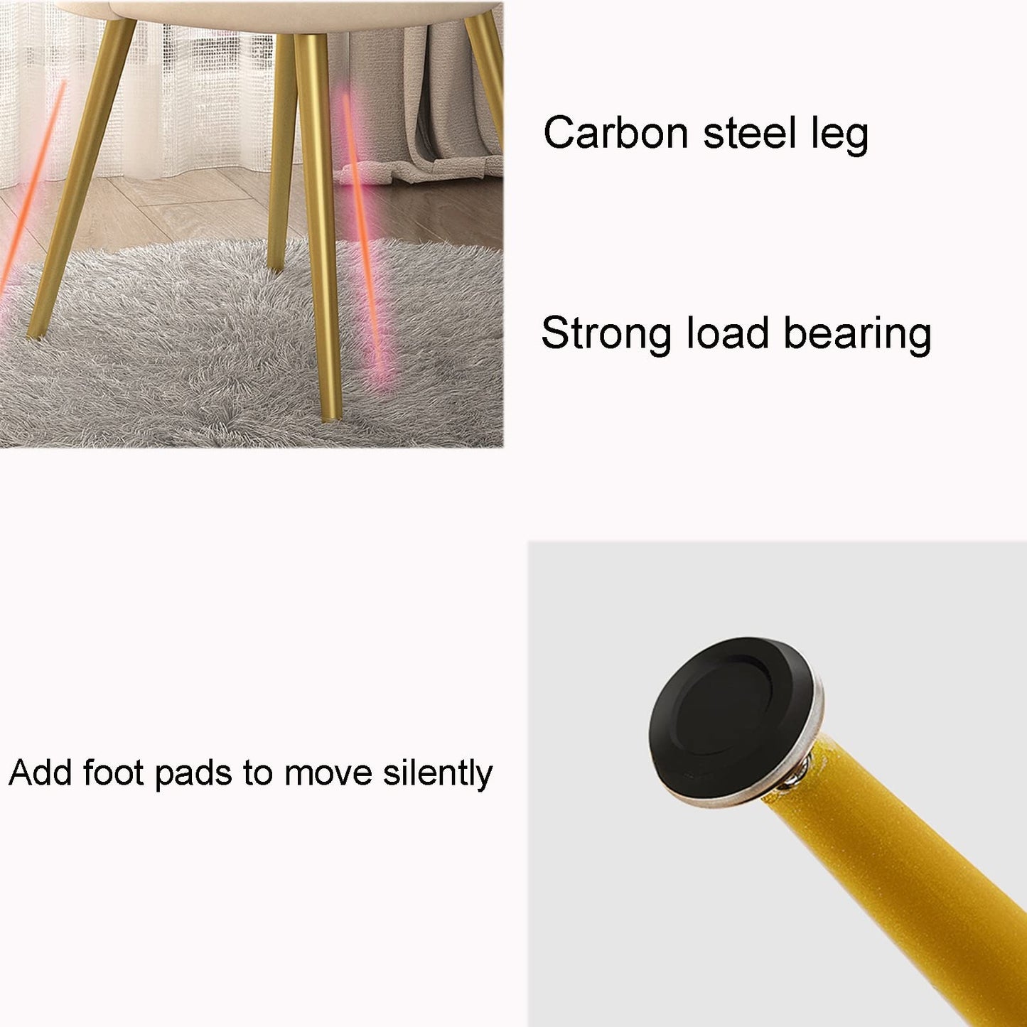 Silla de tocador blanca con respaldo, silla de salón en forma de concha con patas de metal dorado y asiento de tela acolchado para oficina en casa, dormitorio, cocina, elegante y cómoda