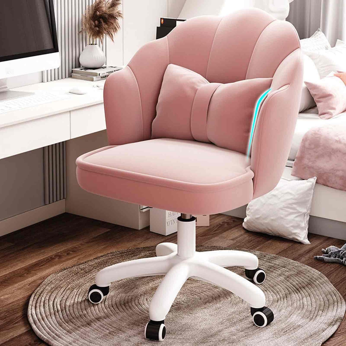 Pink Ergonomic Computer Office Chair with 360° Rotation Rebound Cotton Cushion Five Star Feet 200kg Load Bearing
