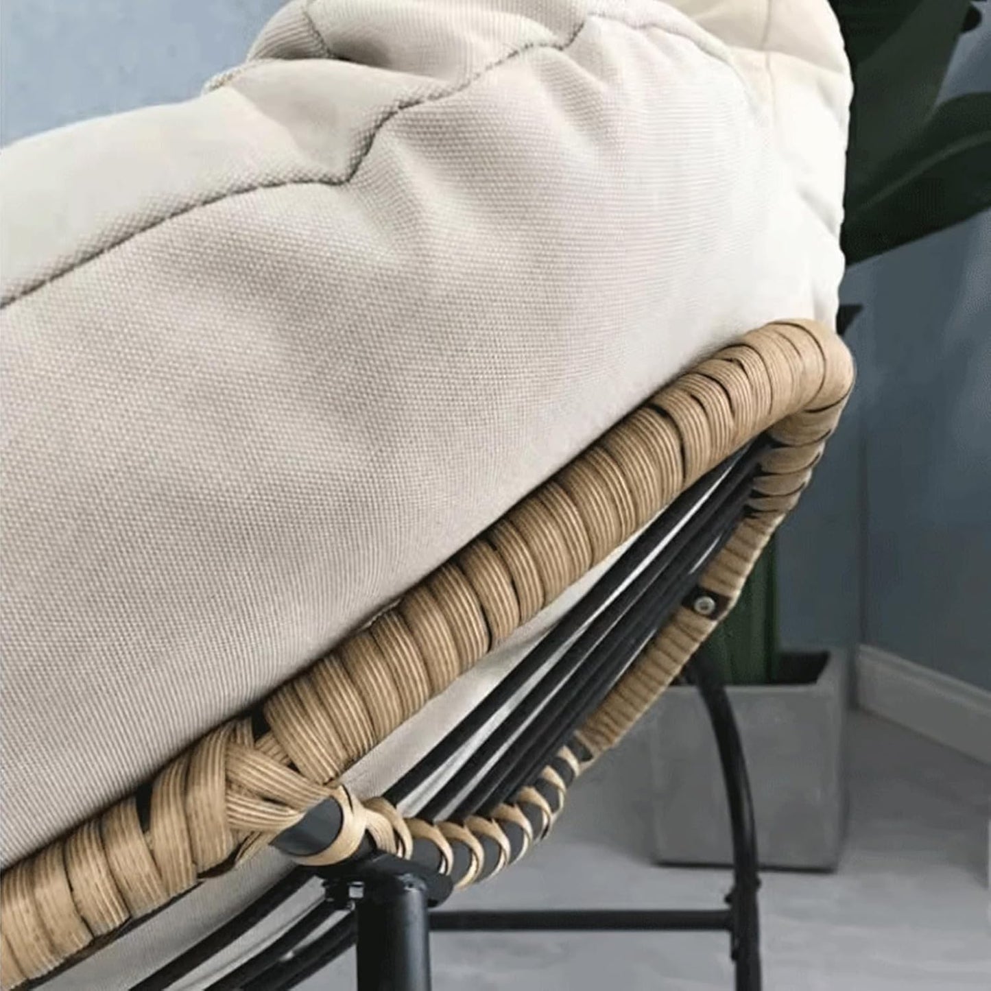 Mecedora para exteriores, silla de estilo libre de huevos para interiores y exteriores, con cojín y marco, cómoda silla mecedora tapizada, silla moderna para jardín, patio trasero (gris)