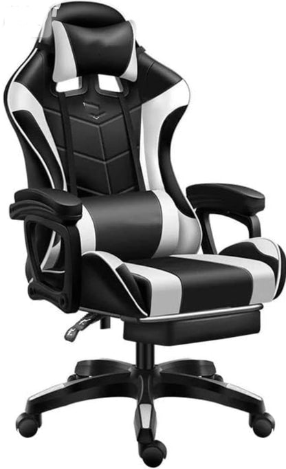 Silla ergonómica para videojuegos, silla de oficina, silla giratoria, ajustable, reposapiés reclinable, color blanco