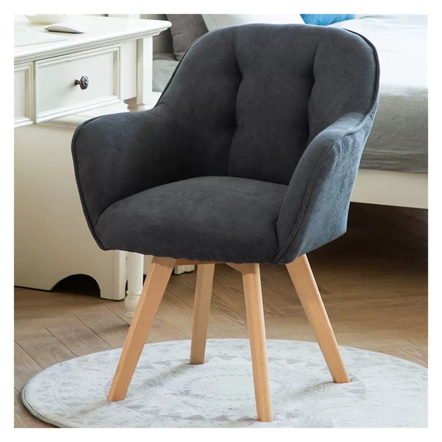 Velvet Swivel Armchair with Sturdy Wood Legs Grey Accent Chair for Small Spaces
