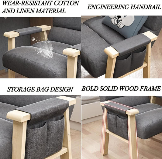 Lazy Chair Indoor Contemporary Chair with Armrests and Two Side Pockets | Upholstered Single Steel Frame Chair for Adults in Bedroom, Living Room or Dorm
