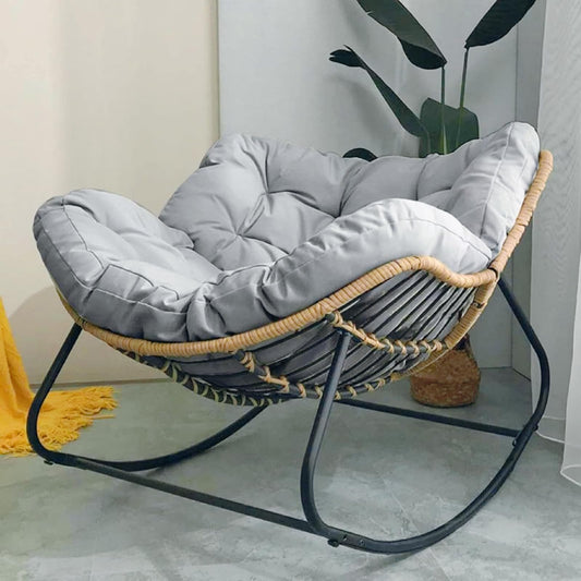 Mecedora para exteriores, silla de estilo libre de huevos para interiores y exteriores, con cojín y marco, cómoda silla mecedora tapizada, silla moderna para jardín, patio trasero (gris)