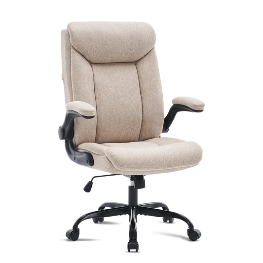 Ergonomic Office Chair with Fold Up Armrest Height Adjustable Comfortable Computer Desk Chair for Office Home Gaming Rotating Work Chair in Beige Fabric